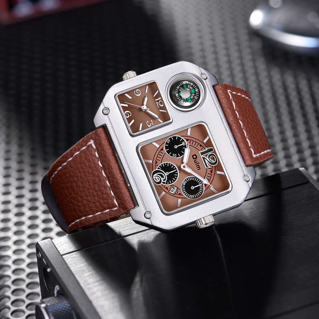 Compass Watch Luxury - 남성용 사각 시계, 나침반이 있는 듀얼