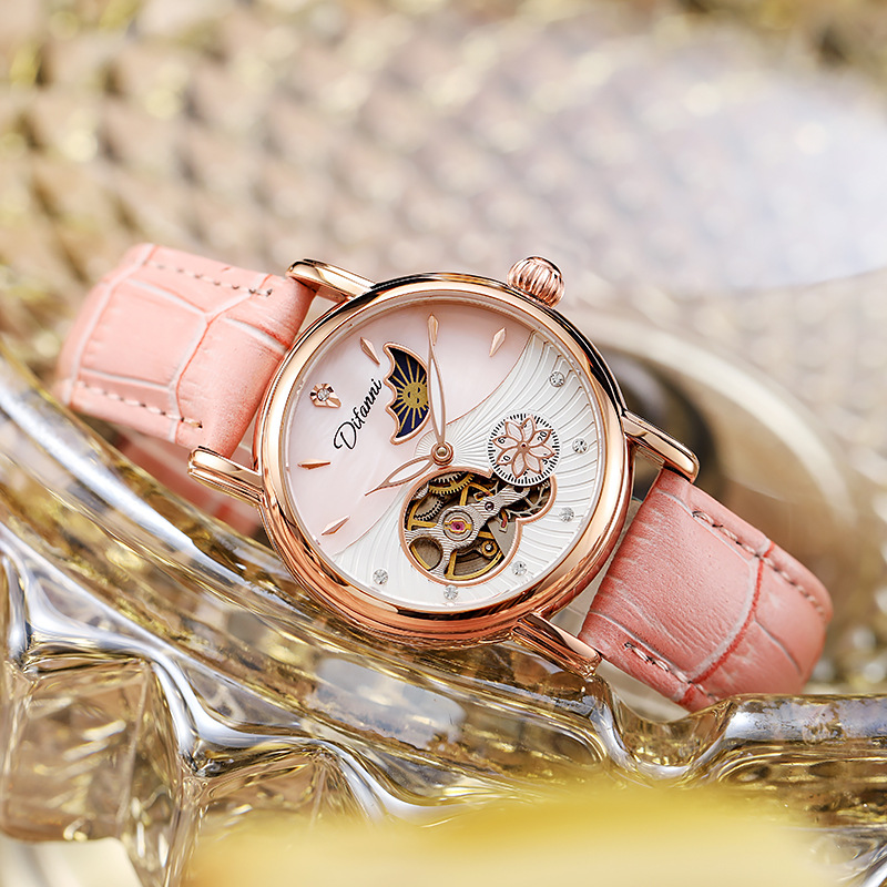 Luxury Watch Moon Phase - 여성용 자동 기계식 시계 회전식 꽃