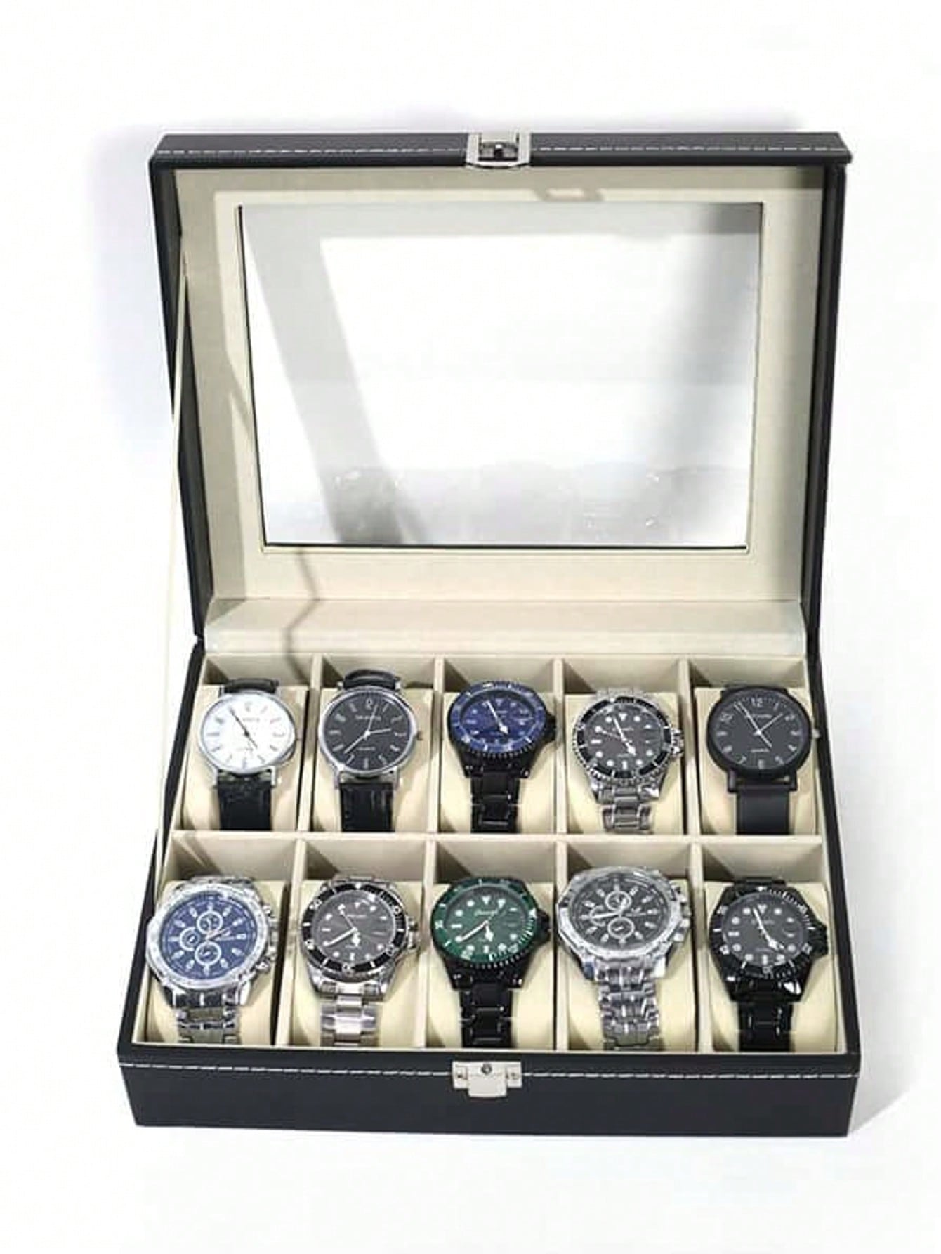 Luxury Watch Holder - 잠금장치가 있는 가죽 시계 상자, 대용량