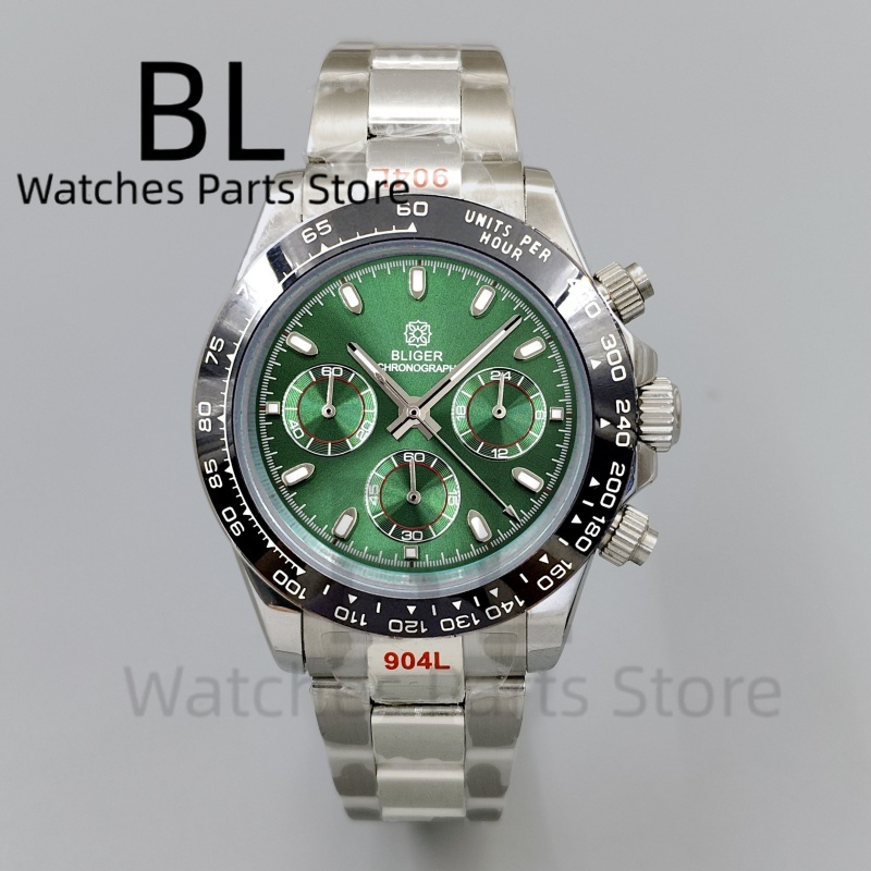 Luxury Watch Green Dial - BLIGER 39mm 럭셔리 그린 다이얼 크로노그래프