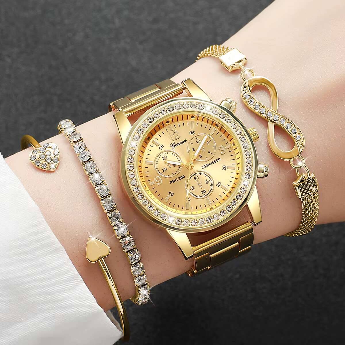 Luxury Watch Holder - 4개/세트 럭셔리 라인스톤 여성용 시계 패션