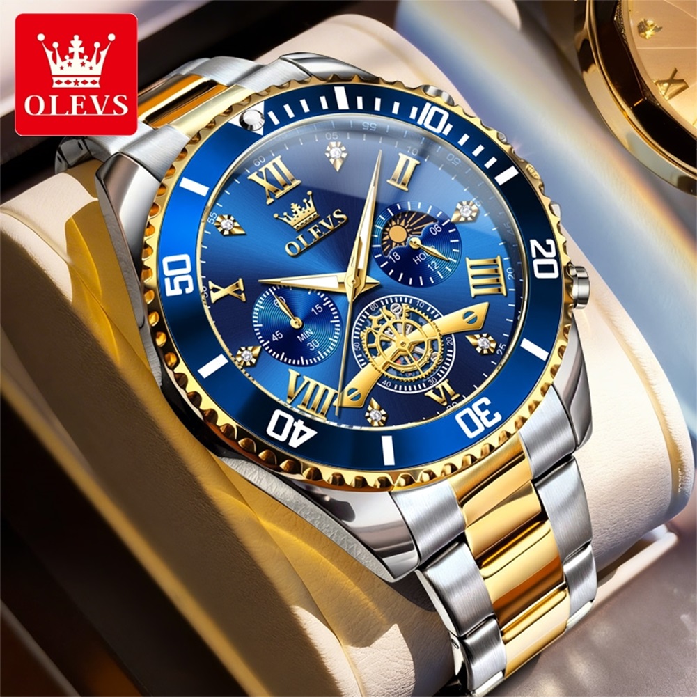 Luxury Watch Moon Phase - 럭셔리 OLEVS 쿼츠 골드 메탈 밴드