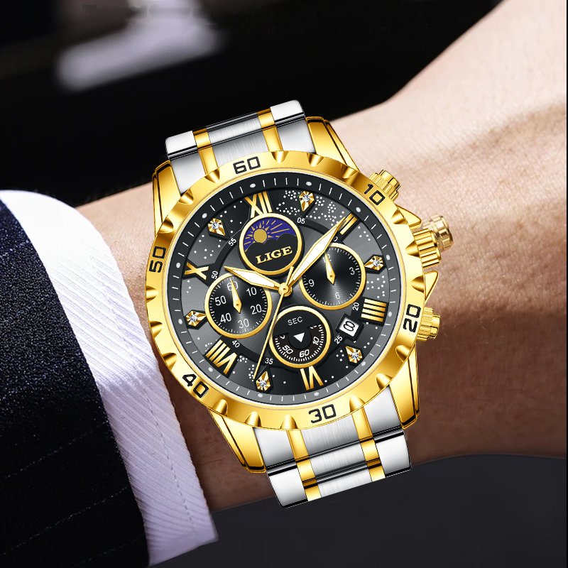 LIGE 최고급 브랜드 럭셔리 쿼츠 남성용 시계 캐주얼 - Luxury Watch Moon Phase 리뷰 및 가격