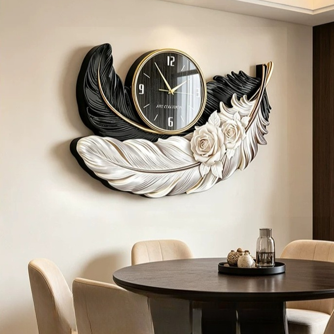 고급 깃털 디자인 벽시계, 럭셔리 거실 배경 벽 무소음 - Luxury Watch Wall Clock 리뷰 및 가격