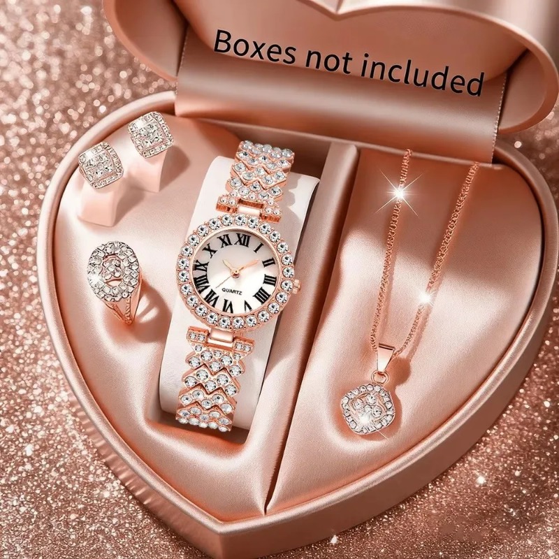 5PCS 럭셔리 라인스톤 여성용 시계 쥬얼리 세트 로마 - Luxury Watch Holder 리뷰 및 가격