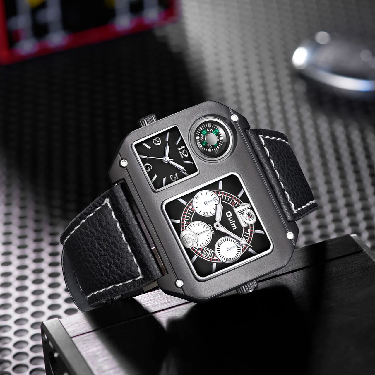 남성용 사각 시계, 나침반이 있는 듀얼 타임존 쿼츠 시 - Compass Watch Luxury 리뷰 및 가격