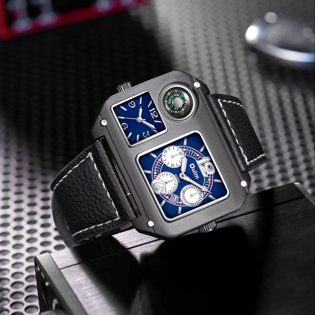 남성용 사각 시계, 나침반이 있는 듀얼 타임존 쿼츠 시 - Compass Watch Luxury 리뷰 및 가격