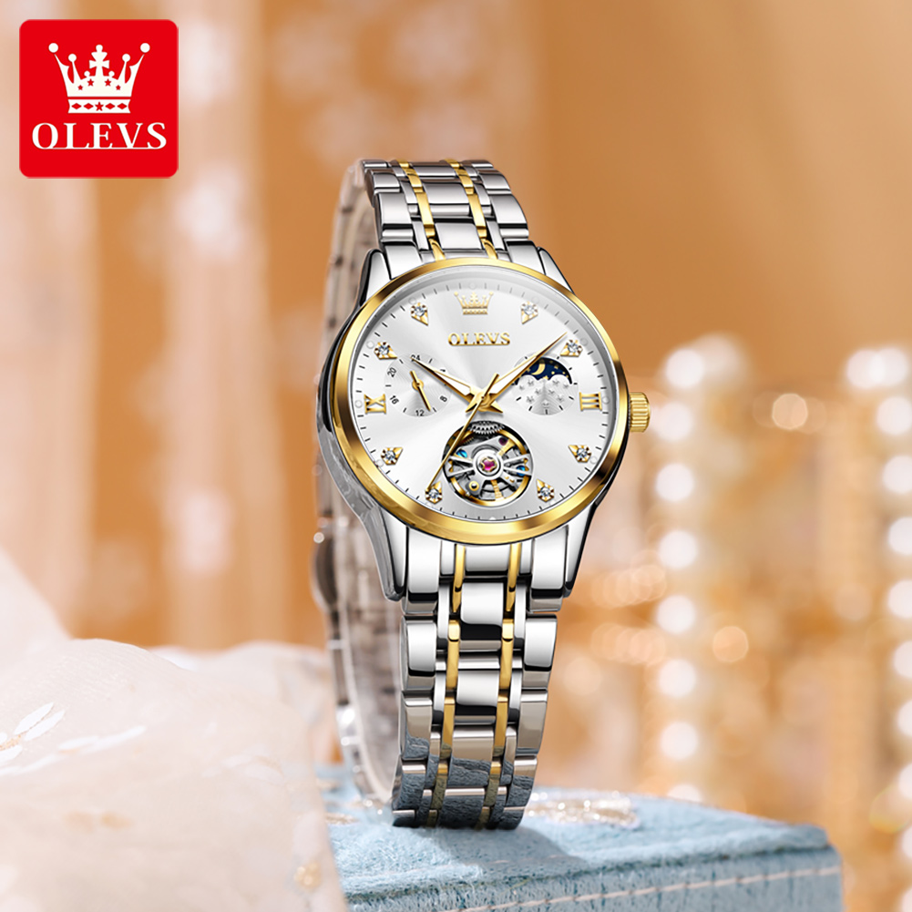 OLEVS 6608 스켈레톤 디자인의 여성용 자동 시계 - Luxury Watch Moon Phase 리뷰 및 가격