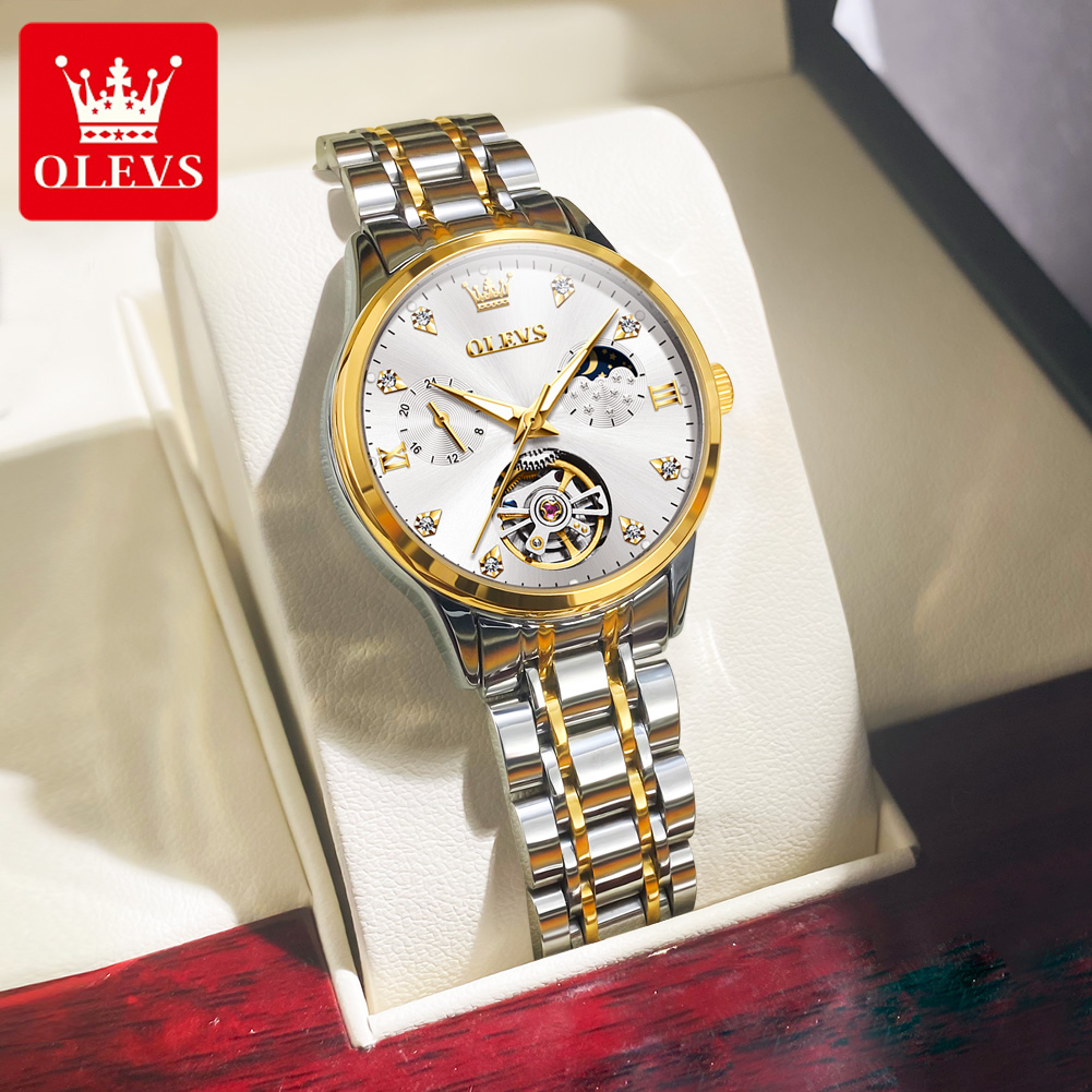 OLEVS 6608 스켈레톤 디자인의 여성용 자동 시계 - Luxury Watch Moon Phase 리뷰 및 가격