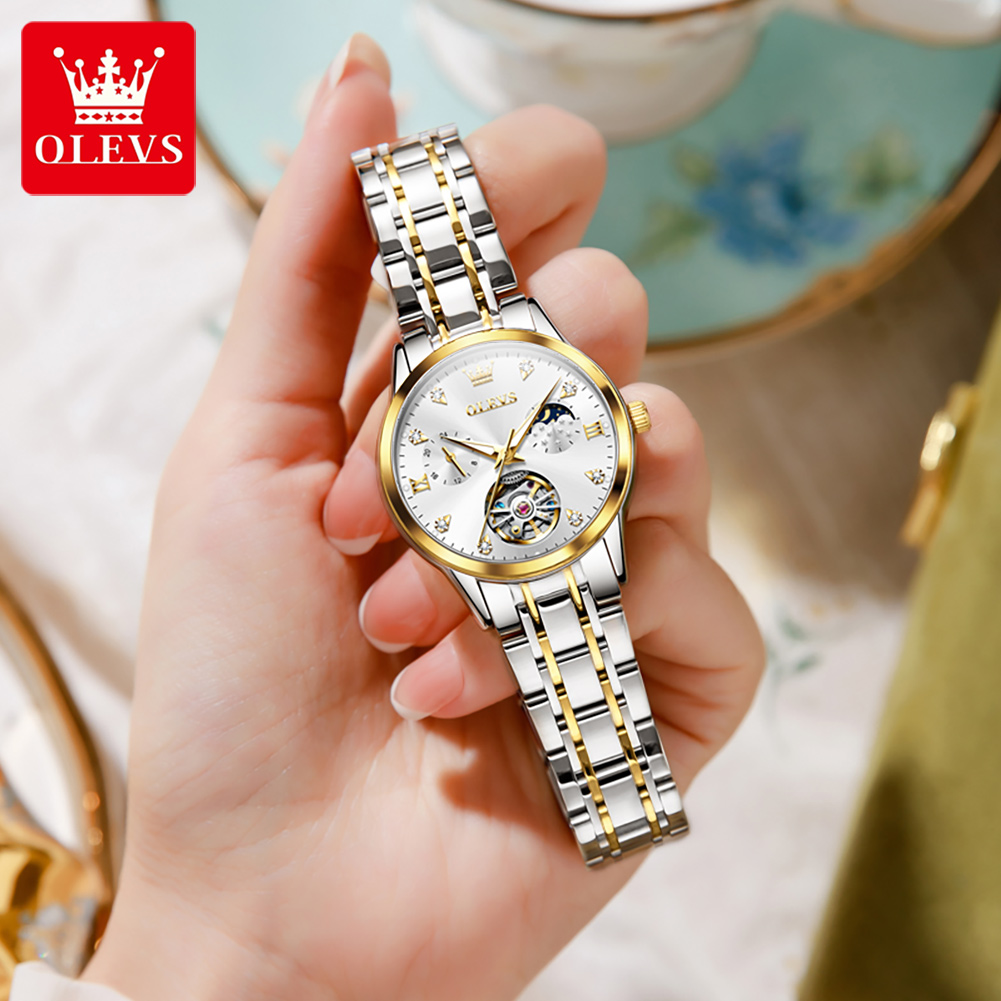 OLEVS 6608 스켈레톤 디자인의 여성용 자동 시계 - Luxury Watch Moon Phase 리뷰 및 가격