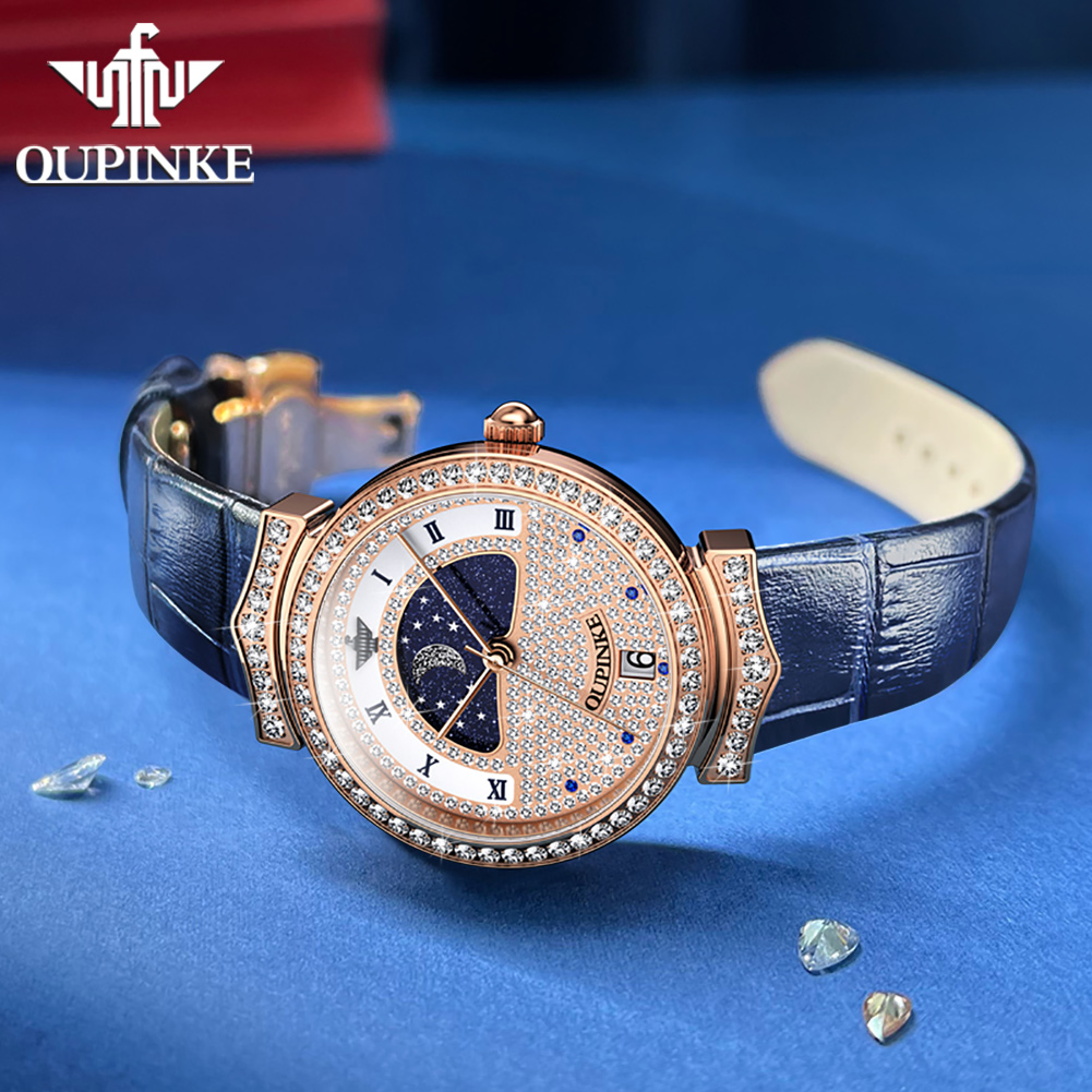 OUPINKE 3216 여성용 시계 방수 로마 스케일  - Luxury Watch Moon Phase 리뷰 및 가격
