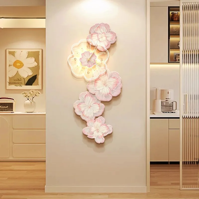 핑크 꽃 조명 럭셔리 벽시계, 창의적인 홈 장식, 거실 - Luxury Watch House 리뷰 및 가격
