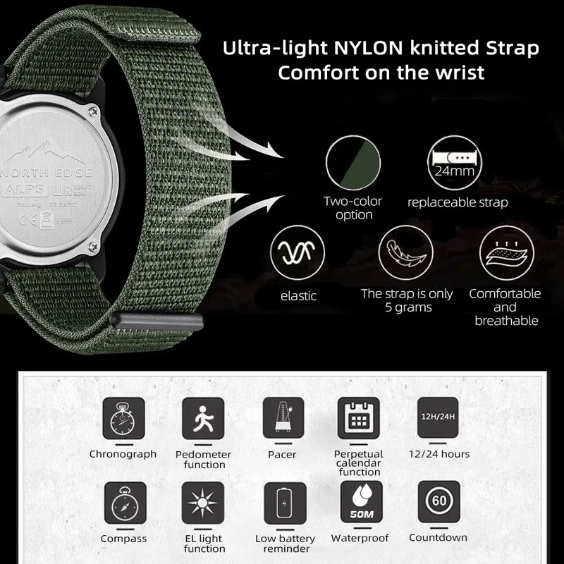 NEW NORTH EDGE 남성용 디지털 스포츠 시계  - Field Watch Military 리뷰 및 가격