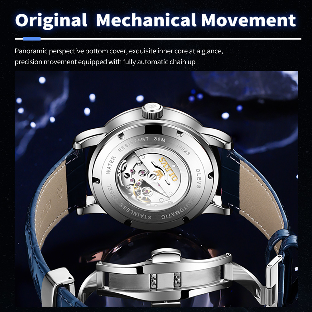 OLEVS 9923 별이 빛나는 하늘 남성용 자동 기계 - Compass Watch Luxury 리뷰 및 가격