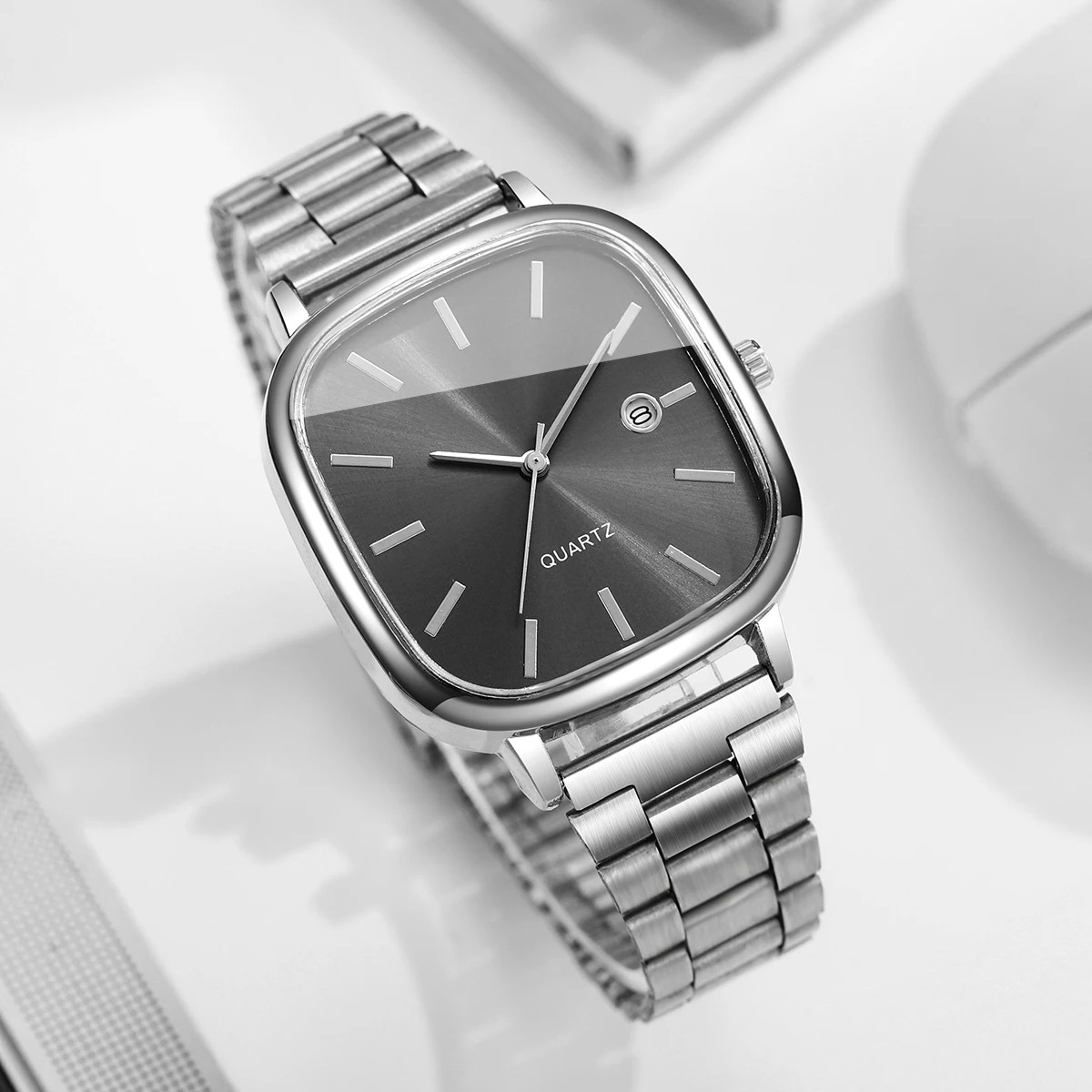 2PCS 패션 스퀘어 남성 비즈니스 시계 세트 실버 컬 - Luxury Watch Under 20000 리뷰 및 가격