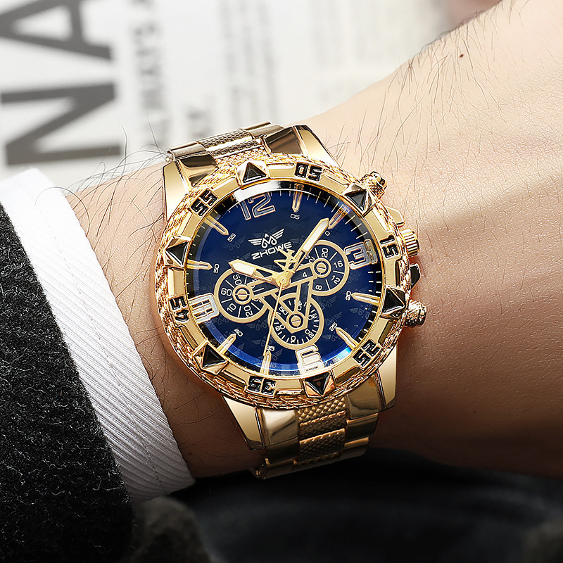 남성용 쿼츠 손목시계 골드 블루 라이트 스틸 밴드 대형 - Luxury Watch Under 20000 리뷰 및 가격