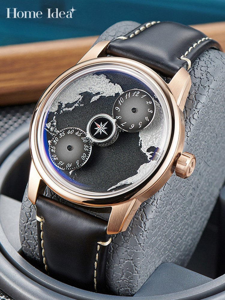 캐주얼 남성용 블루 플래닛 풀 오토매틱 기계식 손목시계 - Compass Watch Luxury 리뷰 및 가격