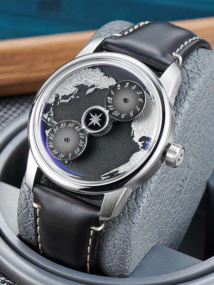 캐주얼 남성용 블루 플래닛 풀 오토매틱 기계식 손목시계 - Compass Watch Luxury 리뷰 및 가격