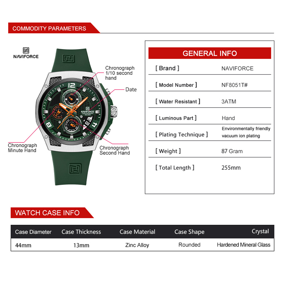 NAVIFORCE 남성용 캐쥬얼 스포츠 손목시계, 크로 - Field Watch Military 리뷰 및 가격